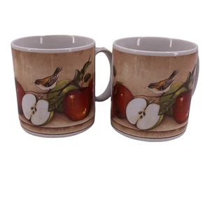 Oneida David Carter Coffee Cups Apple Orchard Set of 2 Sakura Brown Stoneware - Picture 1 of 12
