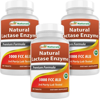 Paquete de 3 comprimidos enzimáticos lactasa de acción rápida, 3000 fcc aluminio, 180 unidades Foto 1 de 4