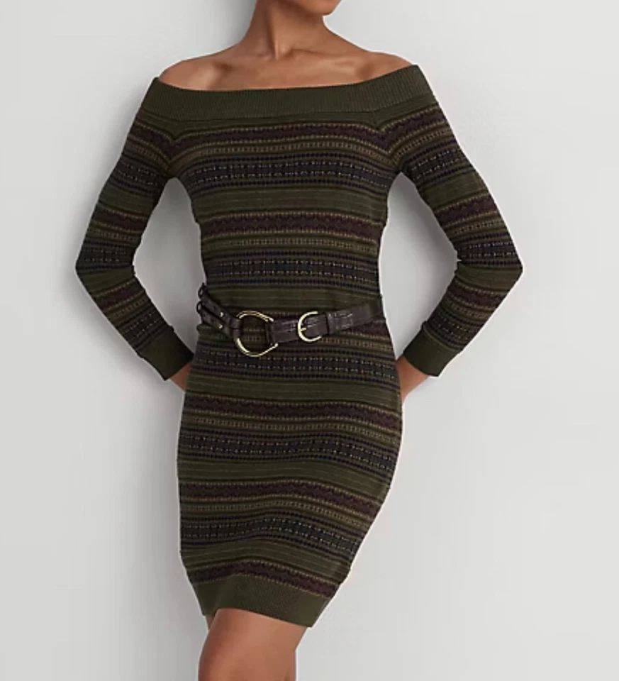 Lauren Ralph Lauren Women's Fair Isle Off the Shoulder Sweater Dress SZ. XXL