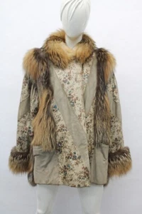 EXCELLENT BEIGE LEATHER/SUEDE & FOX FUR COAT JACKET WOMEN WOMAN SIZE 4 SMALL - Imagen 1 de 5