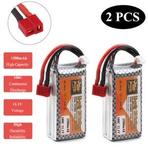 2 stk 1500mAh 3S 11,1V 100C Lipo Batterie mit T Stecker für Fernsteuerung Flugz - Picture 1 of 6