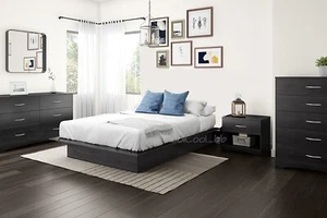 4 Piece Gray Oak Storage Platform Bed Set Home Living Bedroom Furniture - Picture 1 of 11