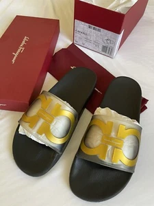 Salvatore Ferragamo Groove 2 Slide Sandal Gold Size 10 - Picture 1 of 8