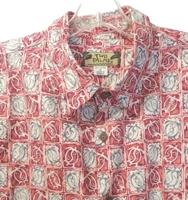 Camisa Hawaiana Two Palms Hawaii Hombres XL Tortugas Marinas Estampado en Bloque Botón De Colección EE. UU.  Foto 1 de 4