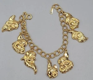 Vintage Disney Seven Dwarf Charm Bracelet Gold Tone Dwarfs Name On Back 6.75" - Picture 1 of 14