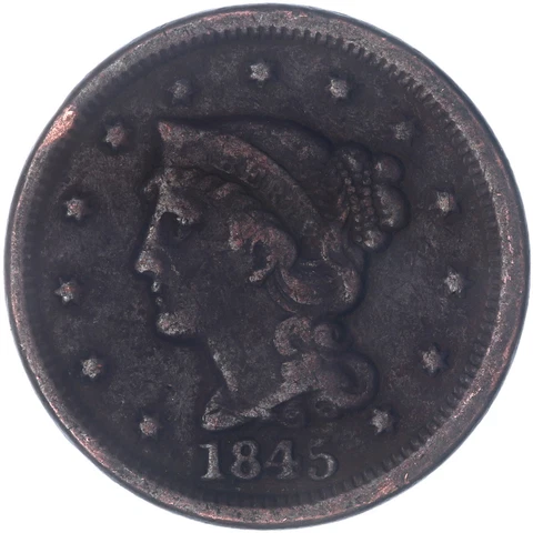 1845 (P) Braided Hair Large Cent Fine FN See Pics O197 Cover
