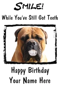 Biglietto Personalizzato Bullmastiff Cane A5 Compleanno Anniversario Denti Sorriso - Foto 1 di 1