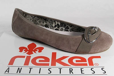 Rieker Mujer Bailarinas Zapatilla Medio Zapatos Cuero Genuino Marrón 41480 ¡NUEVO! Foto 1 de 4