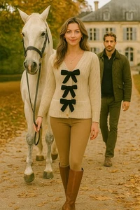 SEA NEW YORK Strickjacke Pullover Teresa Schleifen camel hellbraun posh romantisch Damen Gr. XS - Bild 1 von 15