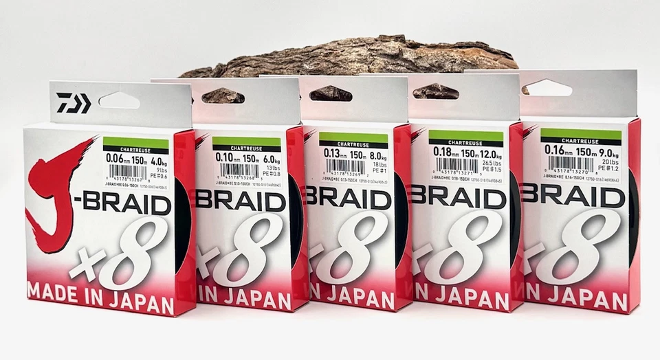 Daiwa J-Braid x8 geflochtene Schnur Chartreuse 150m 0,06mm-0,28mm Braided Line - Bild 1 von 1