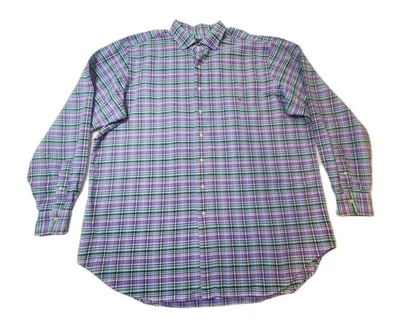 Polo Ralph Lauren Button Up Shirt Mens 2XLT White Purple Green Check Long Sleeve - Image 1 of 4