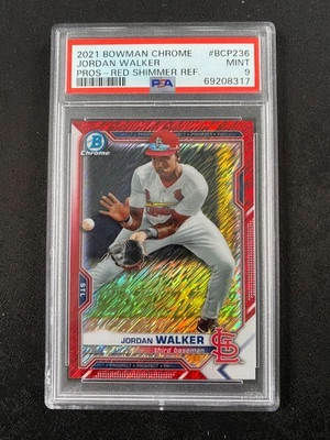 2021 Bowman Chrome Red Shimmer Refractor Jordan Walker 07/10 BCP-236 PSA9 - Image 1 of 2