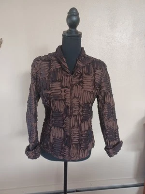 Chaqueta Mujer Samuel Dong Textura Cremallera Completa Marrón Talla Pequeña Foto 1 de 4