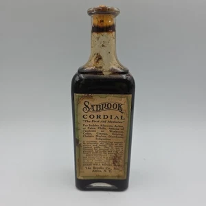 Antique Embossed Sabrook Cordial Medicine Bottle/Label Corktop Unopened RARE - Picture 1 of 8