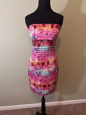 Strapless Women’s Dress By Va Va Voom Pink Ruched Mini Dress 90s Style Size S - Image 1 of 4