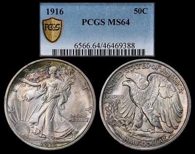 Walking Liberty Half 1916 - graduación profesional MS64 - Excelente atractivo visual - Strong Strike Foto 1 de 4