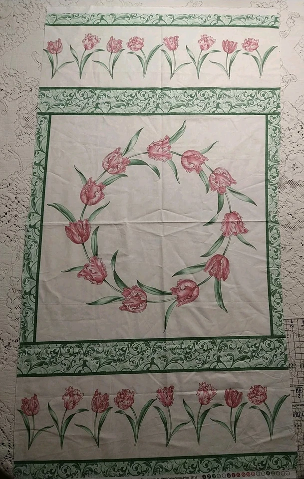 Benartex Evelyn's Etched Tulips Panel Quilt Sew Fabric Jackie Robinson 23x44" - Image 1 of 4