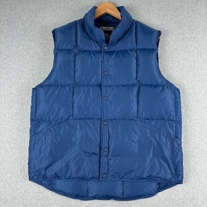 Lands End Puffer Vest Goose Down Large Blue Button up Pockets Quilted Chore Hike - Picture 1 of 7