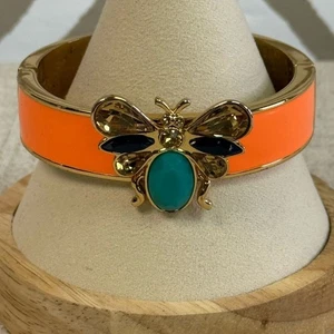RARE Kate Spade Unwanted Visitor Bee Orange Gold Hinged Enamel Crystal Bracelet - Picture 1 of 7