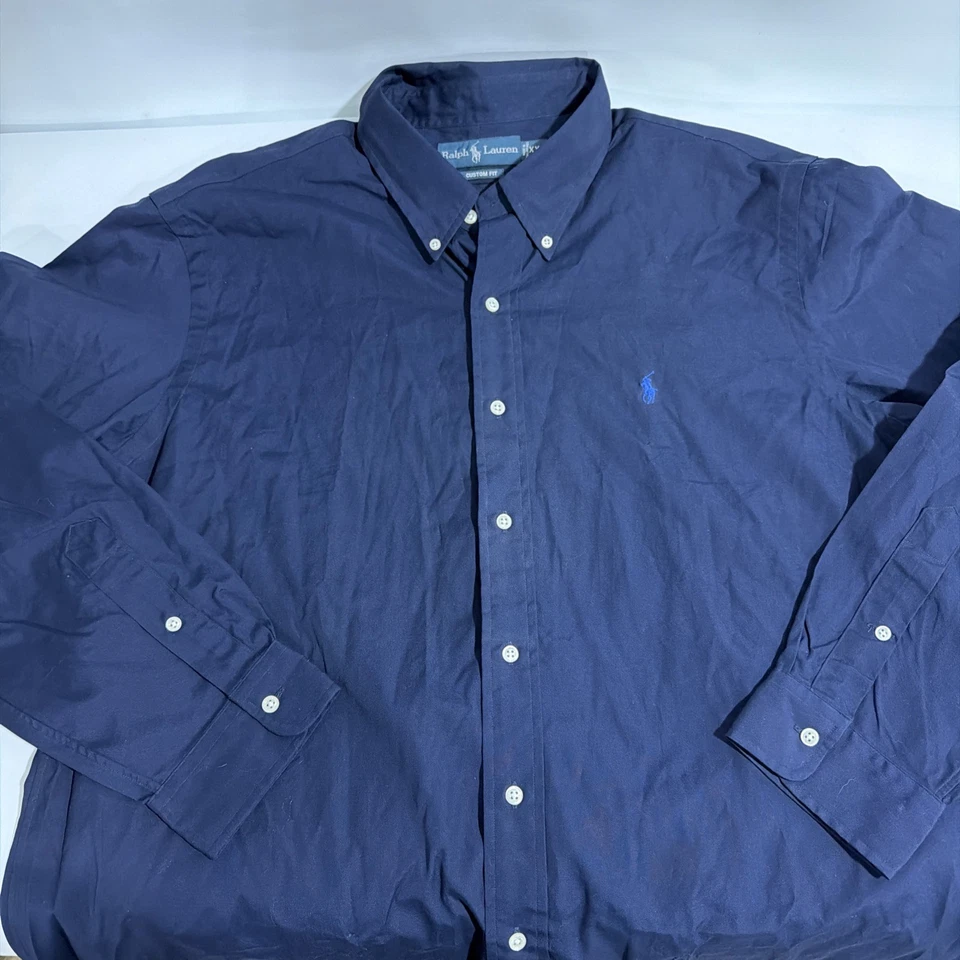 Camisa Ralph Lauren Calce Personalizado Oxford Abotonada Azul Marino Logo de Poni Para Hombres XXL Foto 1 de 4