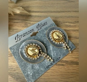 Vintage Branson Blues Womens Western Cowboy Hat Earrings Blue - Picture 1 of 3