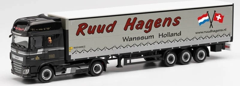 HERPA, DAF XF SSC Euro 6 4x2 con rimorchio telonato 3 Assi RUUD HAGENS, 1/87,... - Immagine 1 di 1