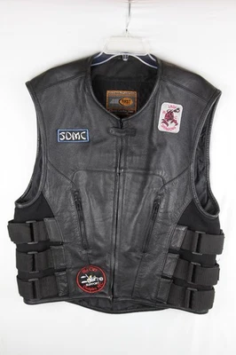 First Classics Chaleco Equipo de Cuero Hombre Grande Negro Motocicleta Parches Correas Foto 1 de 4