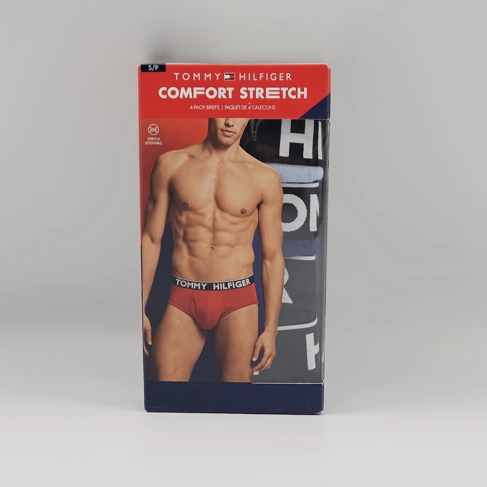 TOMMY HILFIGER Men's S M L Cotton Comfort Stretch 4 Pack Briefs Assorted - Image 1 of 4