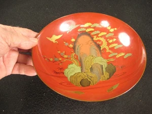 ANTIGUA TAZA SAKAZUKI SAKE MADERA LACADA 7" FIRMADA ERA MEIJI JAPONESA (1870) - Imagen 1 de 17