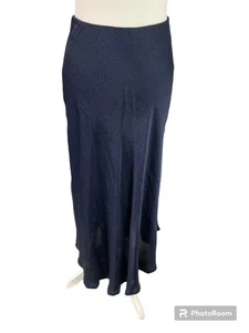Navy black animal print silk blend satin long midi Aline skirt UK 8 10 Italy new - Picture 1 of 7