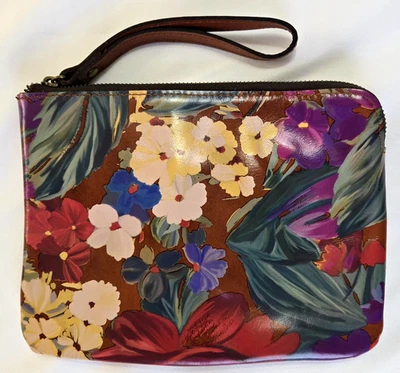 Patricia Nash 皮革花卉印花腕带 8.5"x 7" 顶部拉链 — 第 1/4 张图片