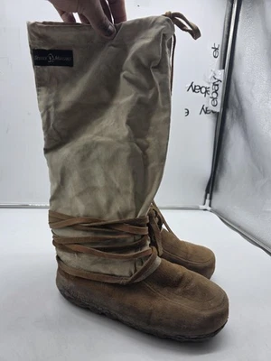 Botas Steger Mukluks W 11WW Marrón Gamuza Lona Envoltura Encaje Invierno Nieve Fieltro Forros Foto 1 de 4