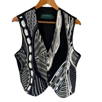 Vintage TUNDRA CANADA Vest Mens Medium Sweater 3D Textured Biggie 80s 90s - Image 1 of 4