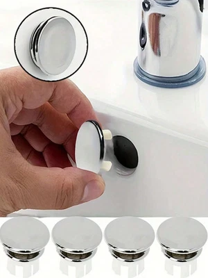 5Pcs Bathroom Basin Sink Overflow Ring Chrome Hole Cover Cap Inserts,Round uk - Image 1 of 4