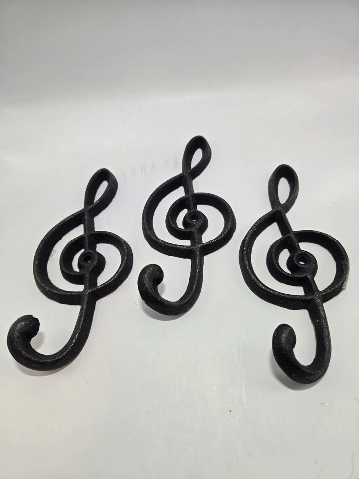 GANCHO NOTA CLAVE AGUDA HIERRO FUNDIDO -(3 PIEZAS)-DECORACIÓN PARED MÚSICA Foto 1 de 1
