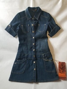 Drama Gold Blue Denim Jean Button Down Dress size 5/6 style D1031 CA6 - Picture 1 of 9