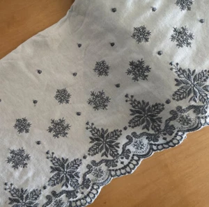 5 Yard 7.5" wide Blue Grey knit Cotton Fabric Lace/Embroidered Grey Flower b0332 - Picture 1 of 2