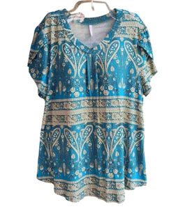 Blusa Top Blusa Manga Corta Bestbee Para Mujer Talla 2XL Verde Esmeralda Estampado Paisley - Imagen 1 de 9