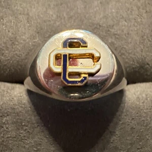 Antique 14K GF CORNELL UNIVERSITY Blue White Enamel Sterling Silver Signet Ring - Picture 1 of 7