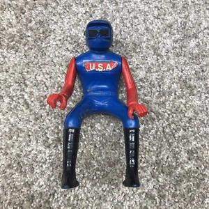 Vintage 1970s Motocross Cycle Motorcycle Driver USA Figure Blue Red 6” - Picture 1 of 8