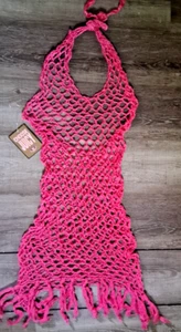 🌞 Y2K JUICY Couture Vintage Pink Netted Crochet Cover Up Small new - Picture 1 of 6
