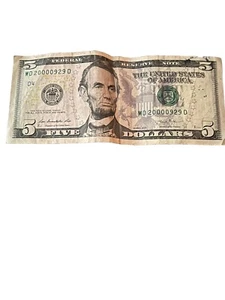 5 dollar bill birthday note (9/29/2000)/ Trinary MD20000929D - Picture 1 of 2