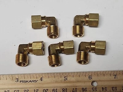 CerroBrass Thread  Compression Tube 90 Elbow 5/16" Tube OD x 1/4" Mnpt 5 qty - Image 1 of 4