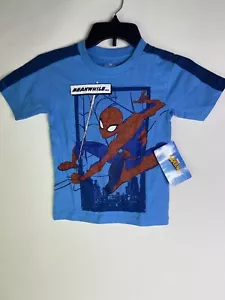 Marvel Spider-Man Blue Short Sleeve Tee T-Shirt Top Kids Boys Size 5 - Picture 1 of 6