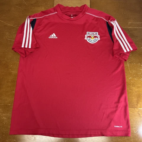 New York Red Bulls Shirt Mens Large Red Short Sleeve MLS Soccer Adidas Cover