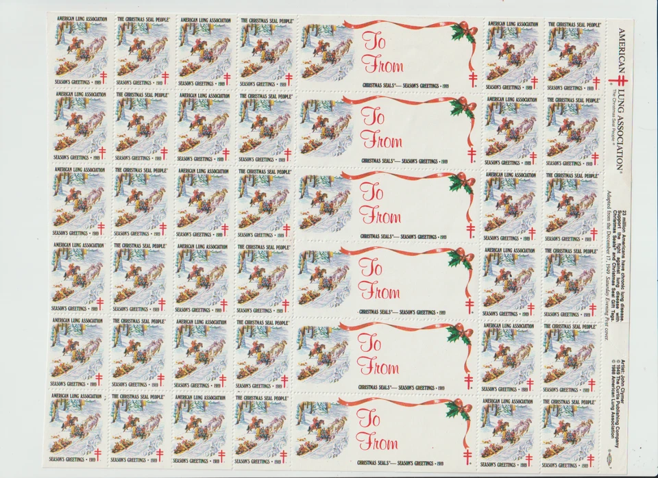 1989 Sledding Fun Sheet of 36 (6 Labels) Perf 11.5 US Christmas Seals MNH # 7 - Image 1 of 1