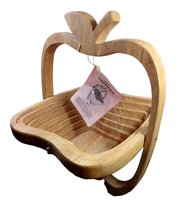 *ELAM*CESTA DE FRUTAS DE MADERA Plegable en Forma de Manzana- -Nuevo/etiquetas DESDE MALASIA Foto 1 de 4