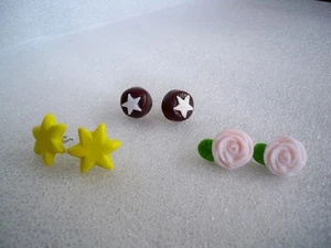 3 PAIA ORECCHINI LOBO IN FIMO FATTI A MANO - Picture 1 of 1