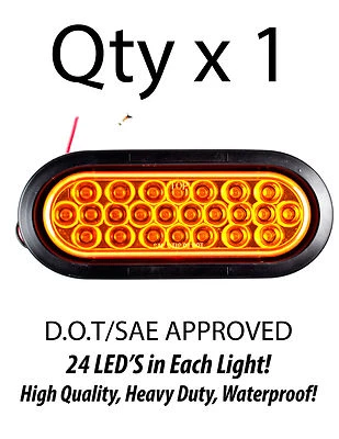 Luz de camión de señal de giro trasera de 24 LED ámbar ovalada de 6 pulgadas con ojal + coleta - cantidad 1 Foto 1 de 4