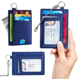 RFID Blocking Leather Slim Wallet Minimalist ID Card Case Purse with Keychain - Picture 1 of 33